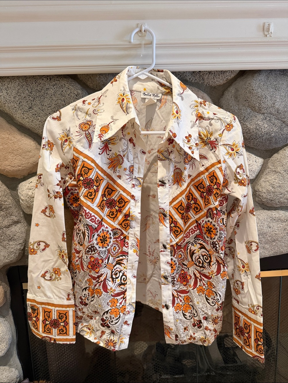 Bella Pelle Vintage Paisley Button-Up Shirt – XS – Retro Boho Cotton Blouse - Picture 2 of 5